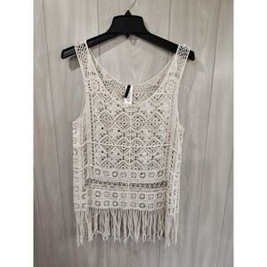 Women's New Mix Crochet Top Size Tall Large Beige Festival Beach
